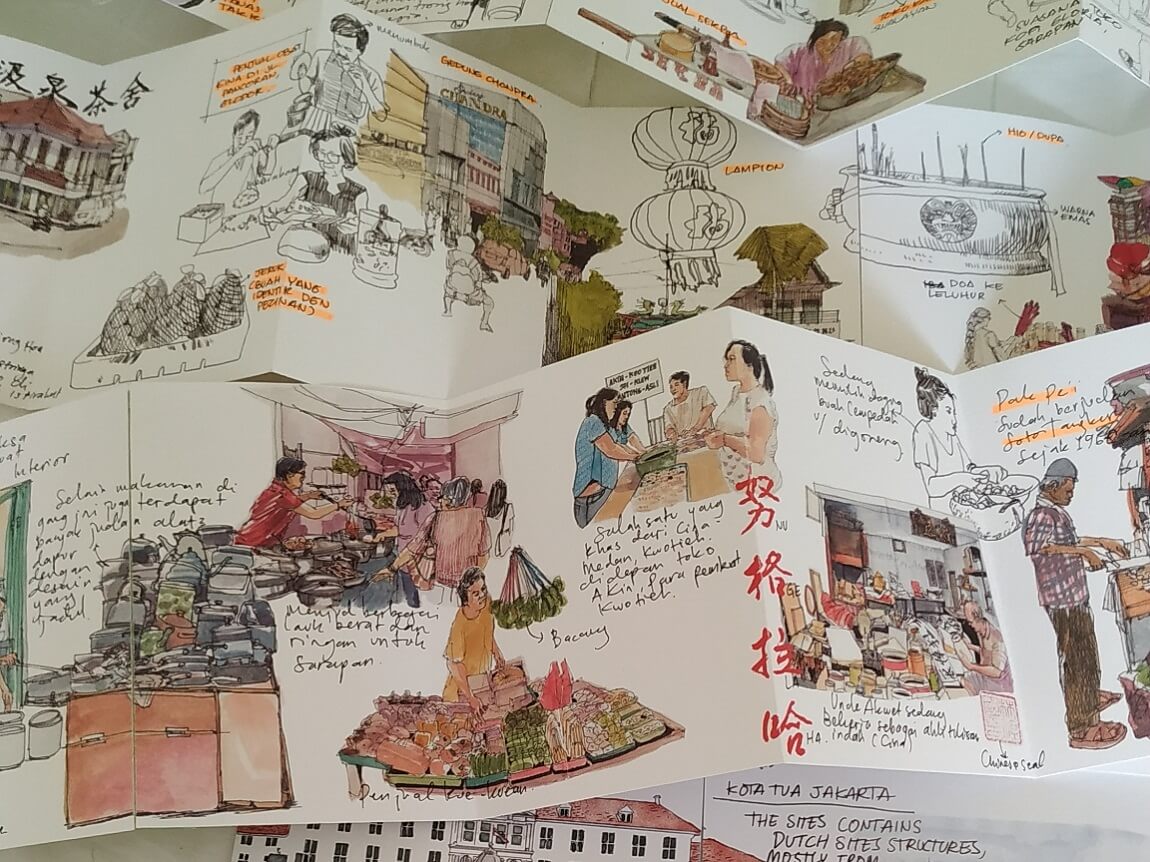 Kumpulan sketsa yang dibuat oleh Nugraha sebelum disatukan menjadi buku